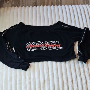 Black Cropped Sweatshirt with Red and White Graphic